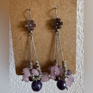 Chic Floral Silver and Pink Dangle Earrings
